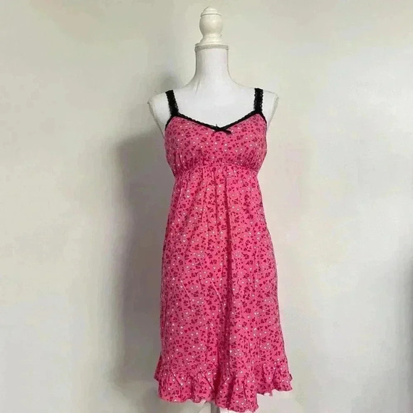 Pink cherry & heart print lace cami dress. - Picture 1 of 4